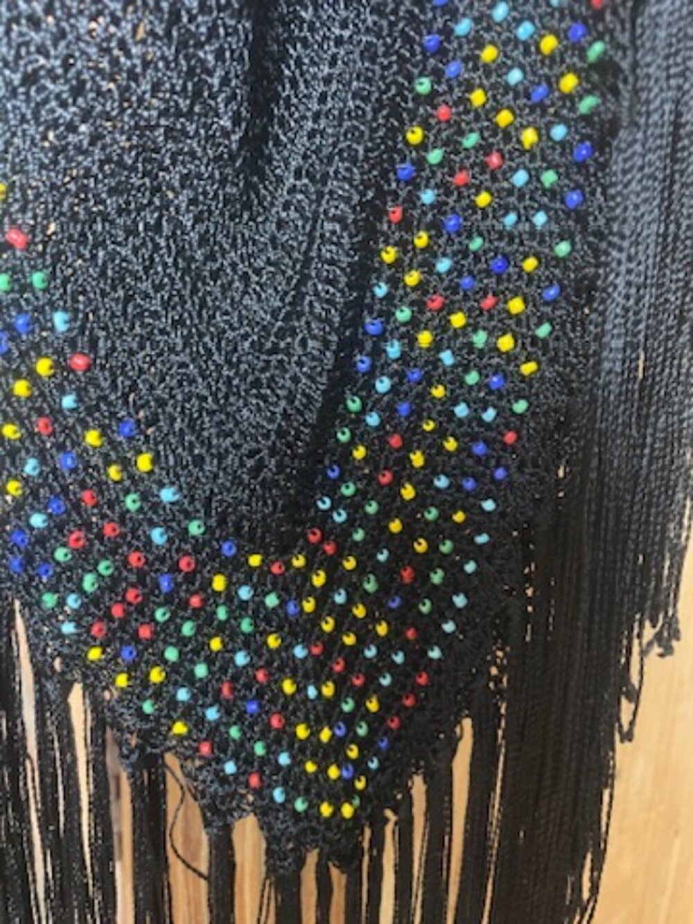 Vintage Knit Mesh Maxi Dress with Beading and Fringe   I   Size  M - Picture 6 of 13